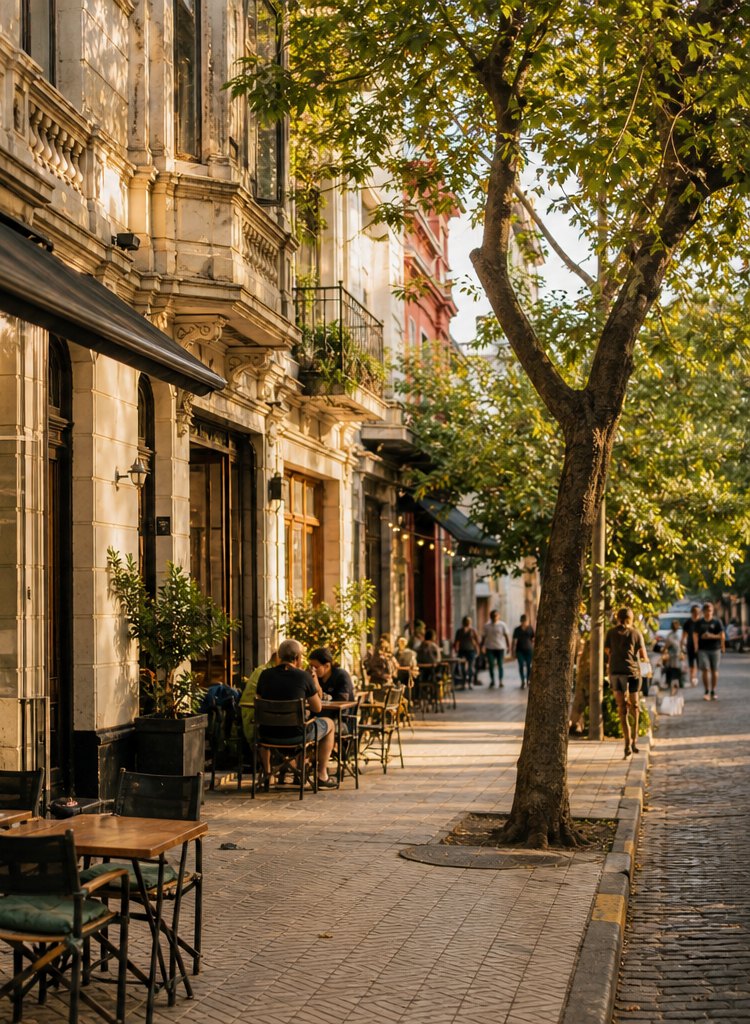 Buenos Aires tree-lined street with cafes
