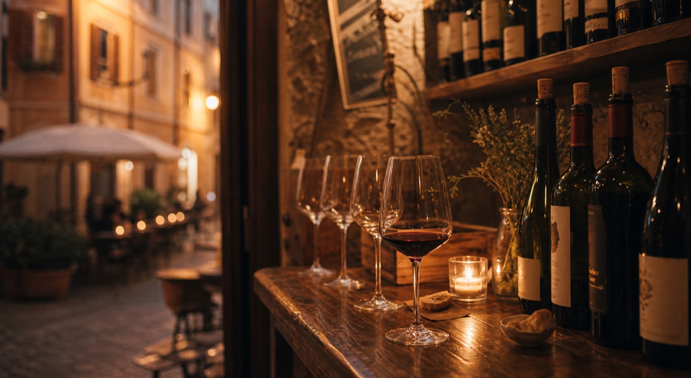 Rome small wine bar evening