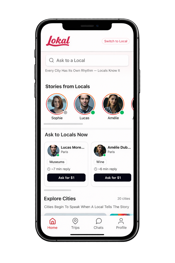 Lokal mobile app home screen
